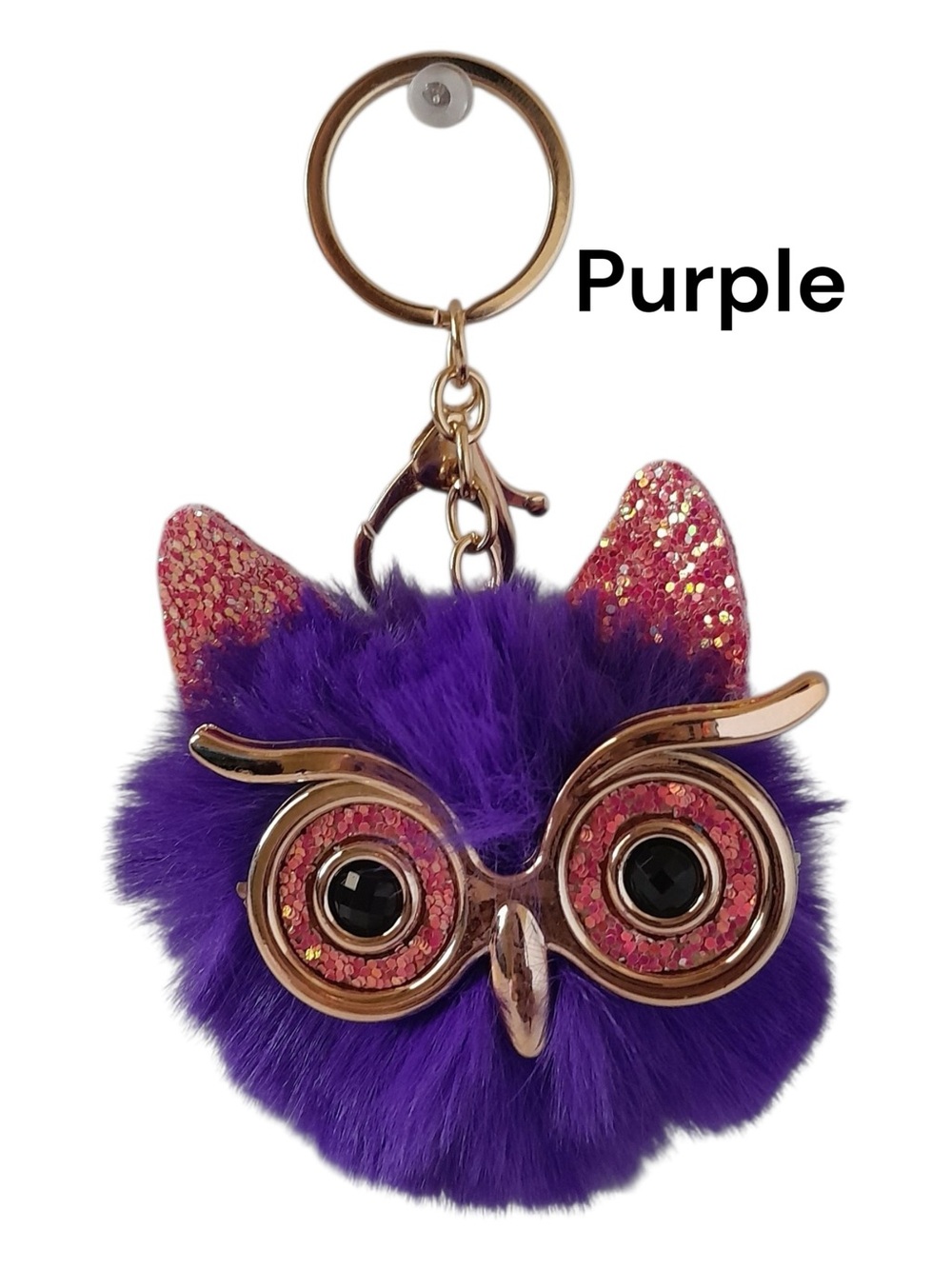 Purple Owl Faux Fur Keychain Bag Charm - Unbranded